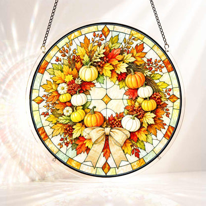 Acrylic Jigsaw Puzzle Suncatcher - Pumpkin Wreath