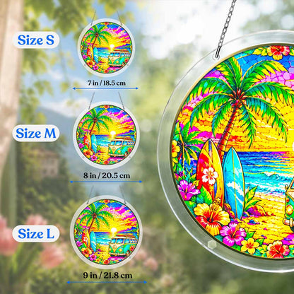 Acrylic Jigsaw Puzzle Suncatcher - Tropical Sunset Retreat