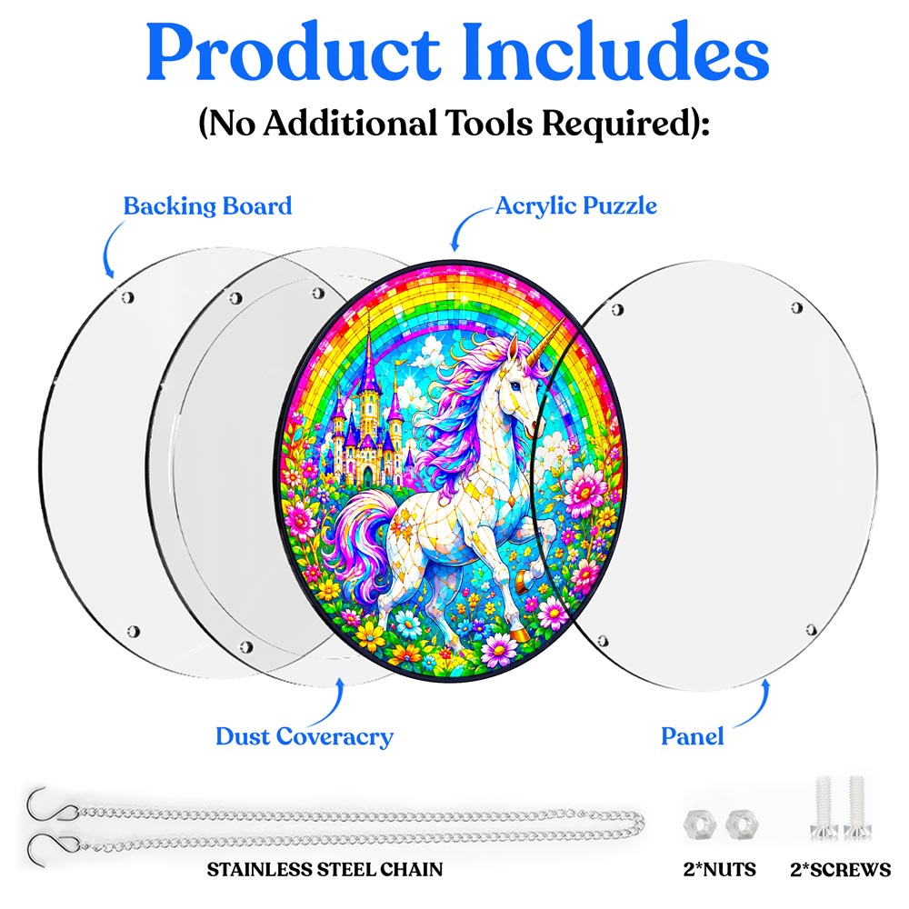 Acrylic Jigsaw Puzzle Suncatcher - Unicorn Rainbow