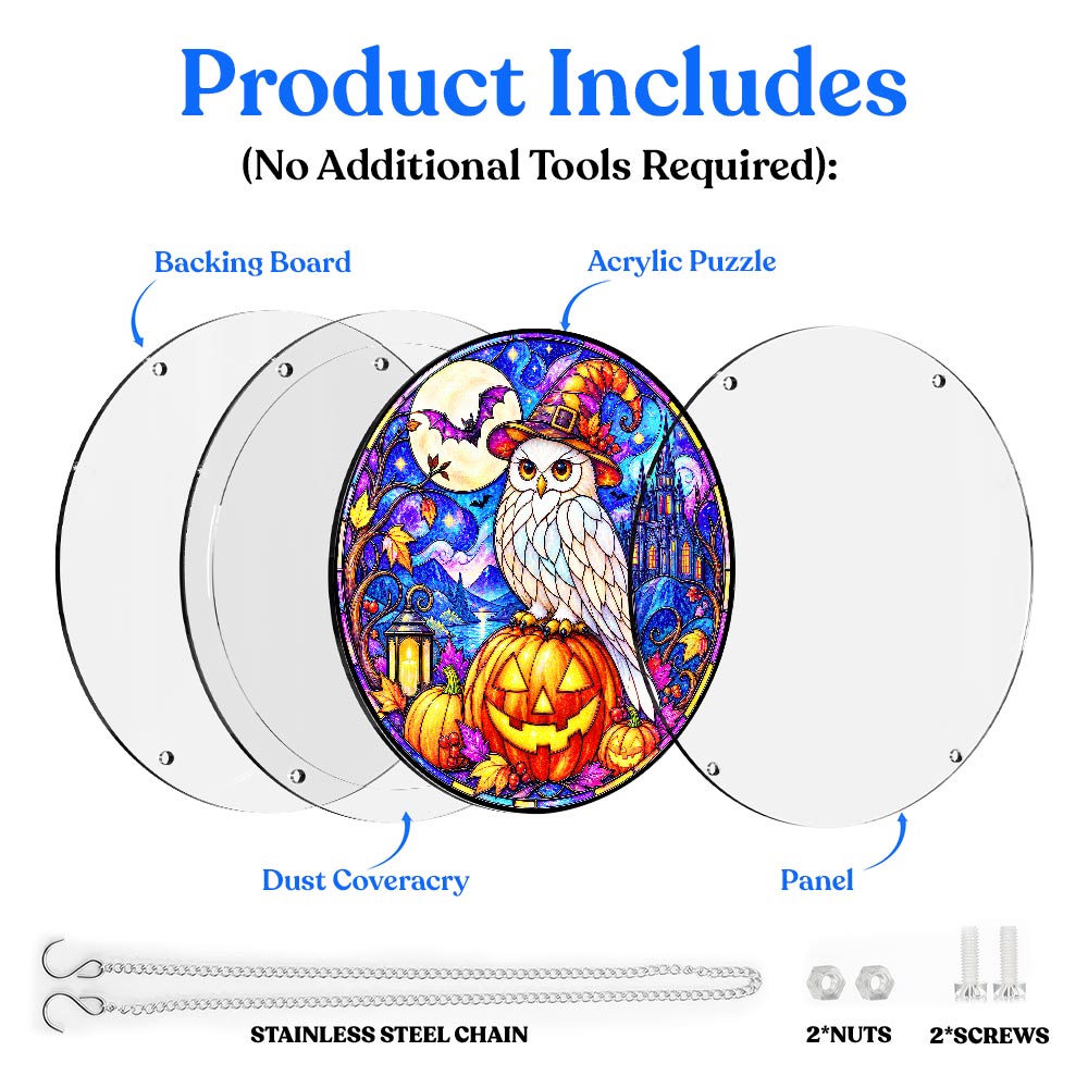 Acrylic Jigsaw Puzzle Suncatcher - Witch Owl