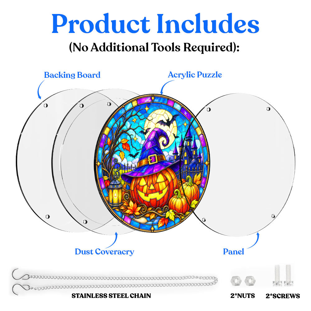 Acrylic Jigsaw Puzzle Suncatcher - Pumpkin Witch