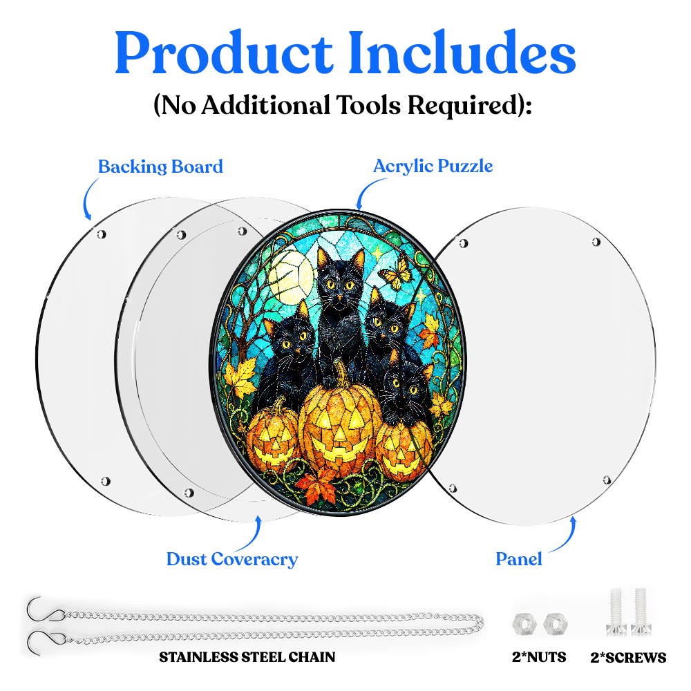 Acrylic Jigsaw Puzzle Suncatcher - Pumpkin Cats