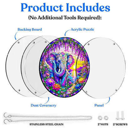 Acrylic Jigsaw Puzzle Suncatcher - Elephant Sunset