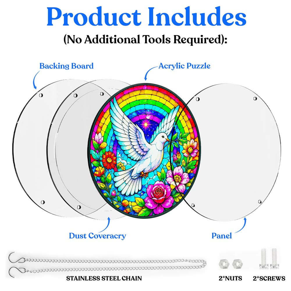Acrylic Jigsaw Puzzle Suncatcher - Dove & Rainbow