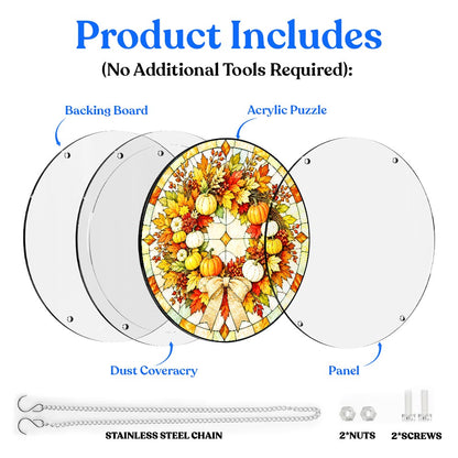 Acrylic Jigsaw Puzzle Suncatcher - Pumpkin Wreath