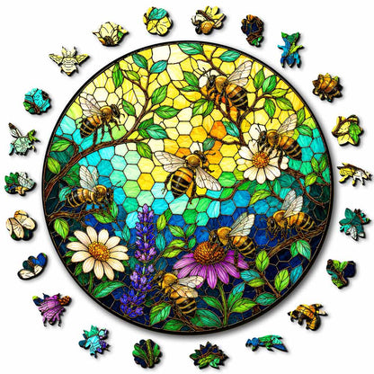 Wooden Jigsaw Puzzles A5 Bee Blossom - Stained Glass Jigsaw Puzzle