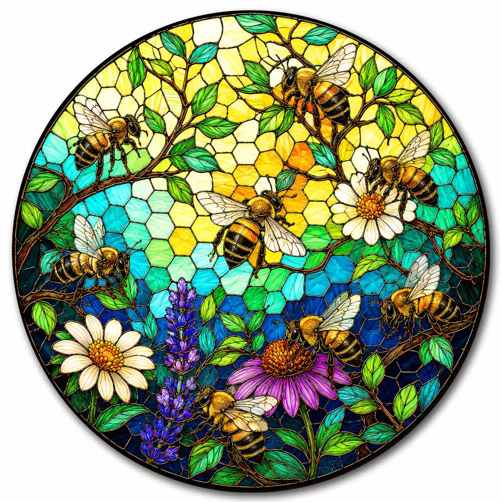 Wooden Jigsaw Puzzles Bee Blossom - Stained Glass Jigsaw Puzzle