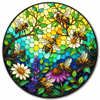 Wooden Jigsaw Puzzles Bee Blossom - Stained Glass Jigsaw Puzzle