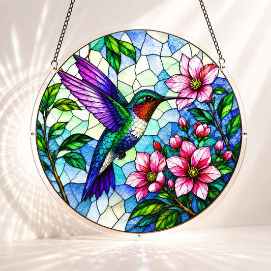 Acrylic Jigsaw Puzzle Suncatcher - Blooming Hummingbird