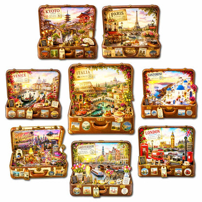 🔥Limited Edition🔥8-Pack World City Travel Case - Wooden Jigsaw Puzzle Set