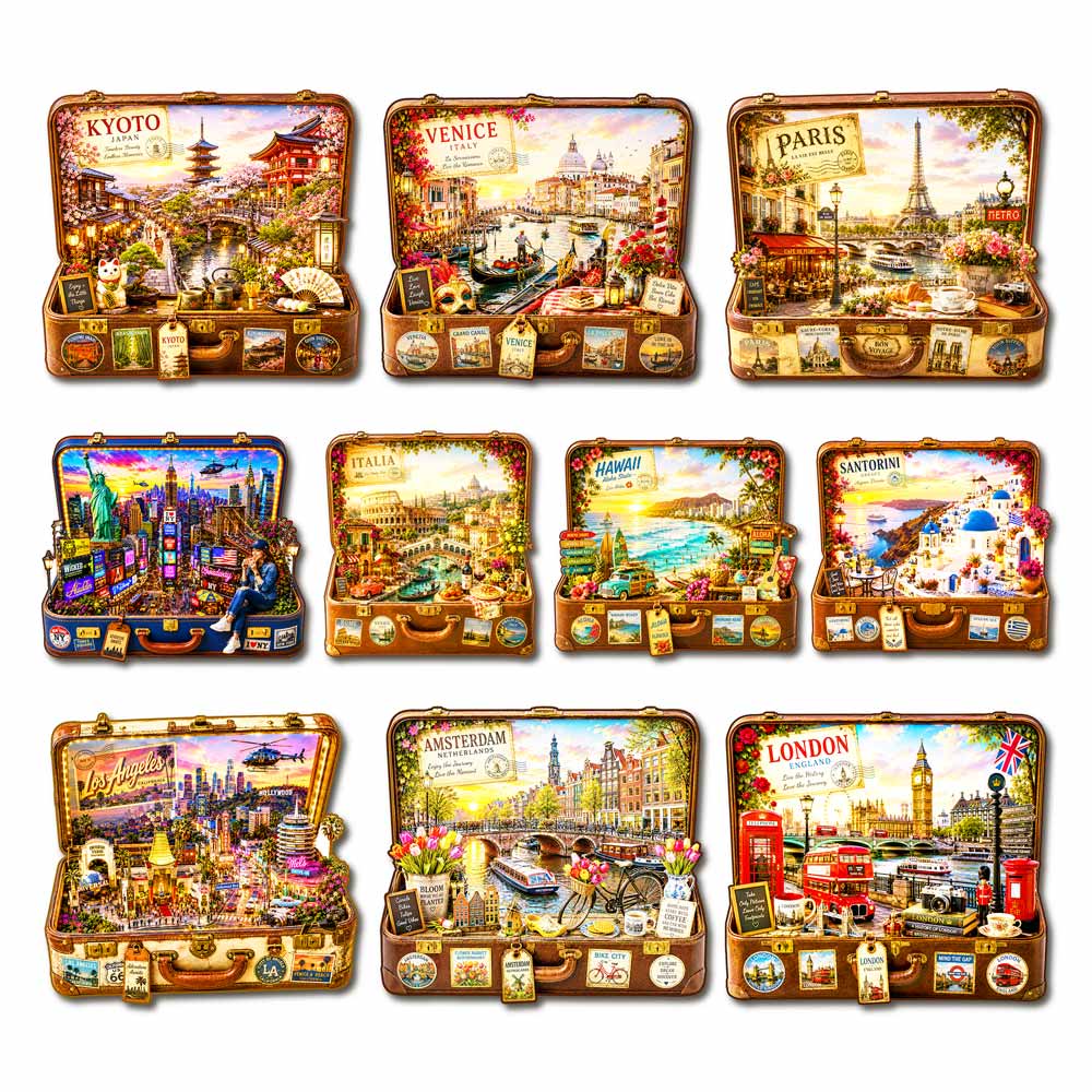 🔥Limited Edition🔥10-Pack World City Travel Case - Wooden Jigsaw Puzzle Set