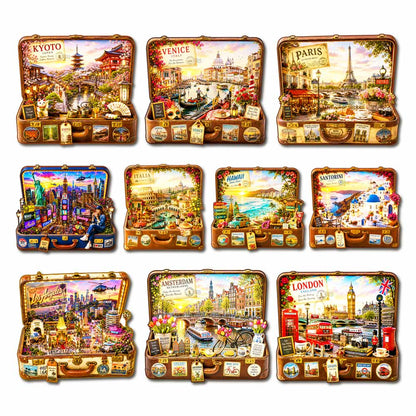 🔥Limited Edition🔥10-Pack World City Travel Case - Wooden Jigsaw Puzzle Set