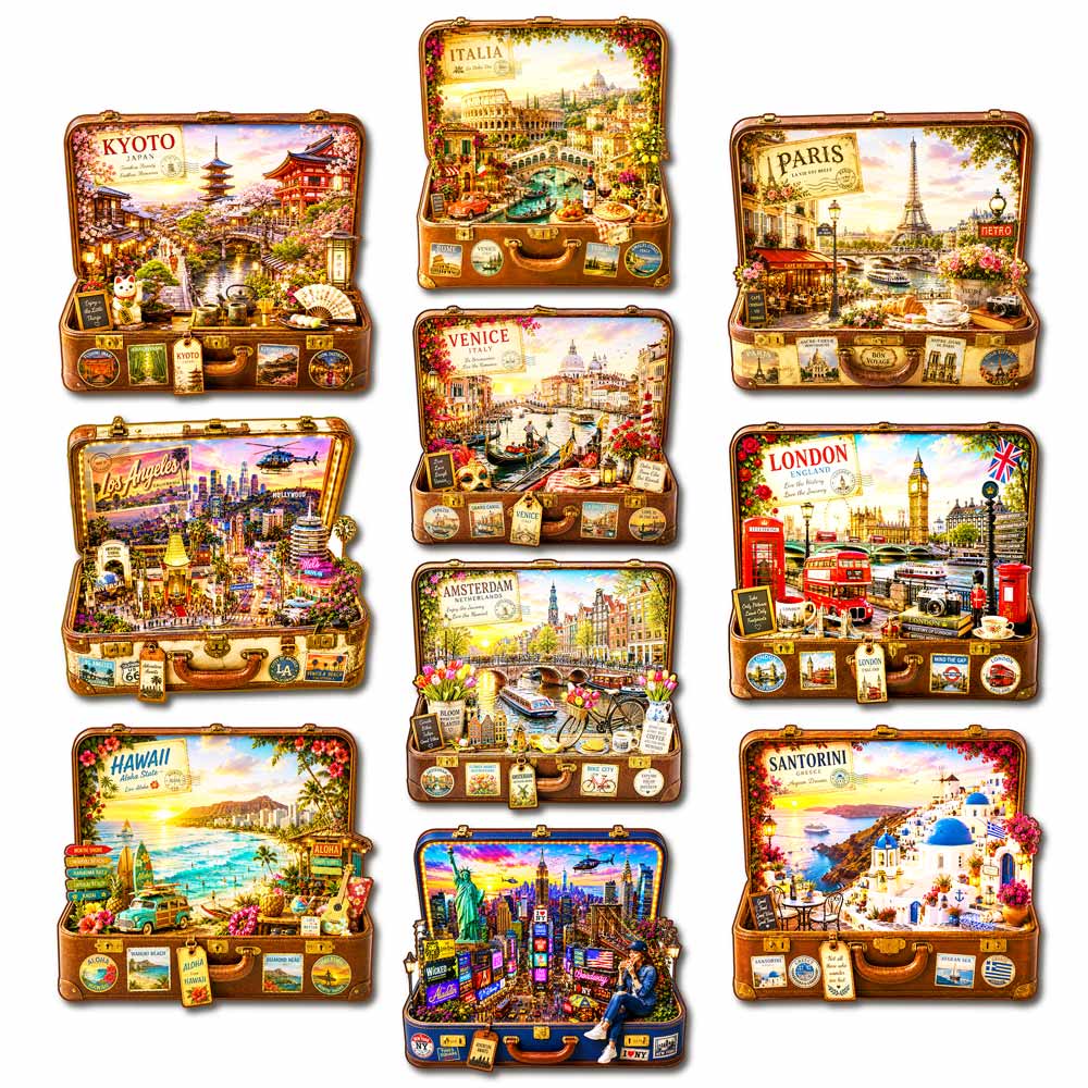 🔥Limited Edition🔥10-Pack World City Travel Case - Wooden Jigsaw Puzzle Set