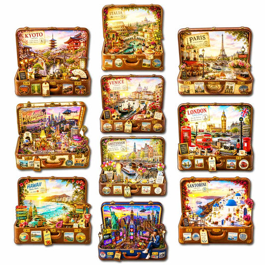 🔥Limited Edition🔥10-Pack World City Travel Case - Wooden Jigsaw Puzzle Set