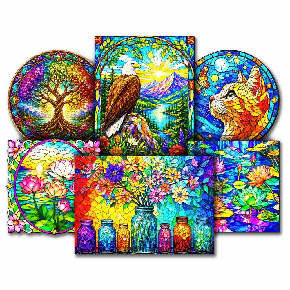 🔥Limited Edition🔥6-Pack - Stained Glass Jigsaw Puzzle Set