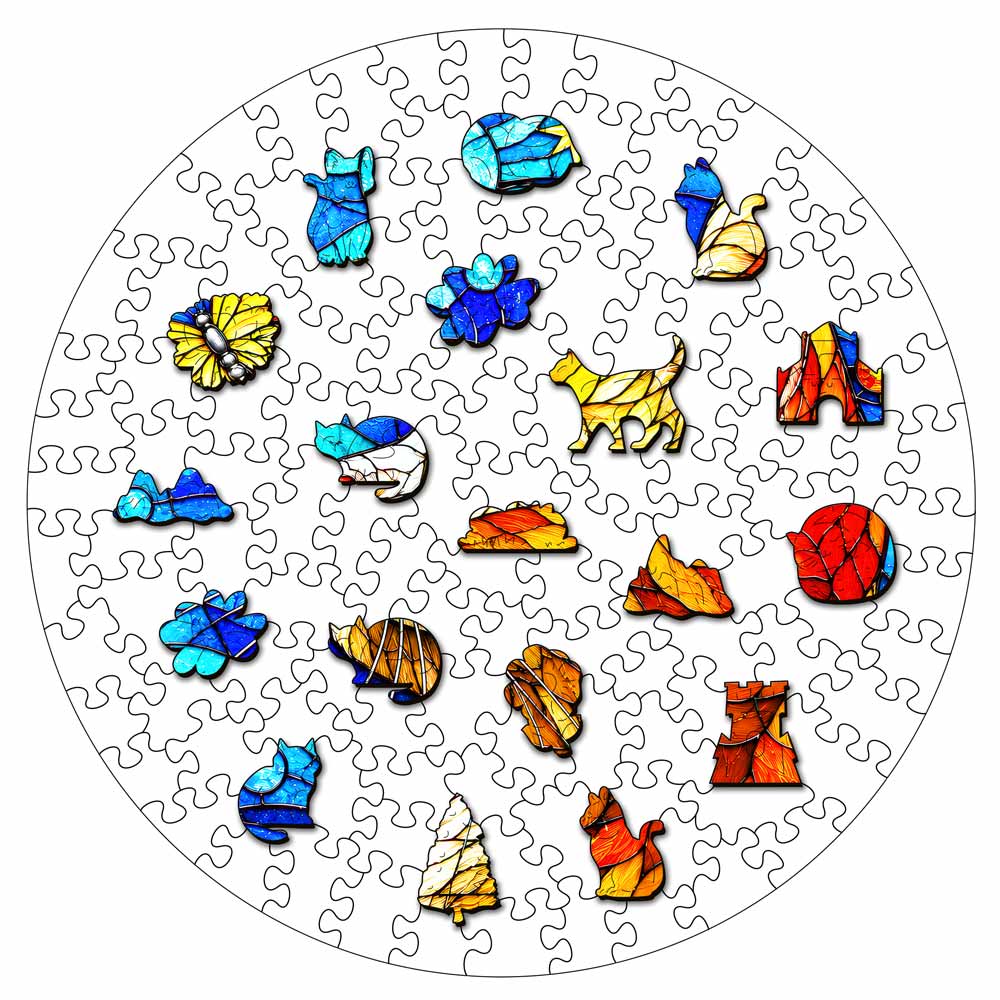 Wooden Jigsaw Puzzles Butterfly Cat - Stained Glass Jigsaw Puzzle