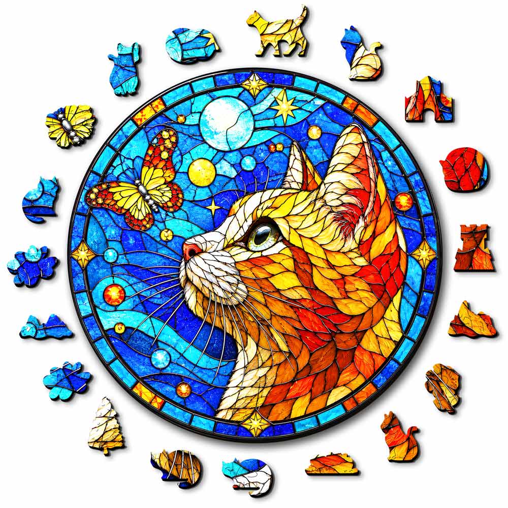 Butterfly Cat - Stained Glass Jigsaw Puzzle