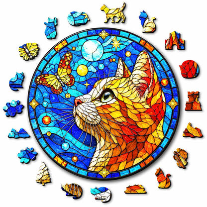 Butterfly Cat - Stained Glass Jigsaw Puzzle