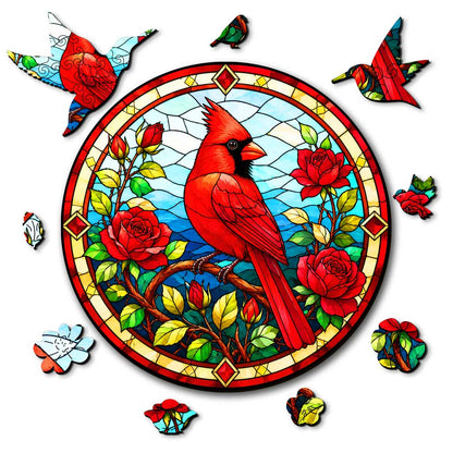 Wooden Jigsaw Puzzles A5 Cardinal Rose - Stained Glass Jigsaw Puzzle