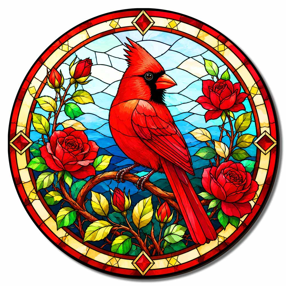 Wooden Jigsaw Puzzles Cardinal Rose - Stained Glass Jigsaw Puzzle