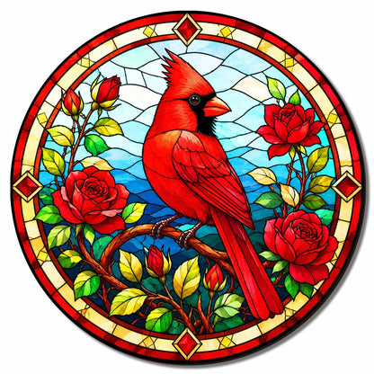 Wooden Jigsaw Puzzles Cardinal Rose - Stained Glass Jigsaw Puzzle