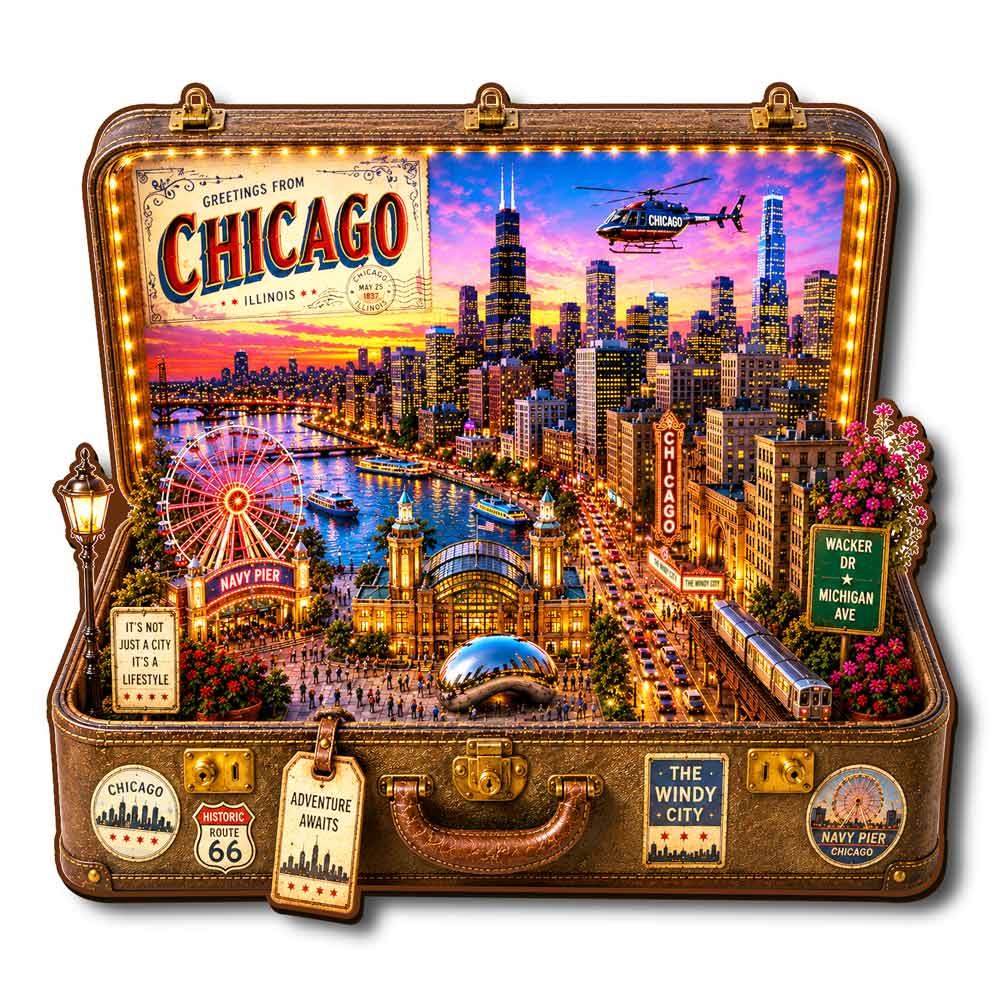 Chicago Travel Case - Wooden Jigsaw Puzzle