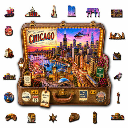 Chicago Travel Case - Wooden Jigsaw Puzzle