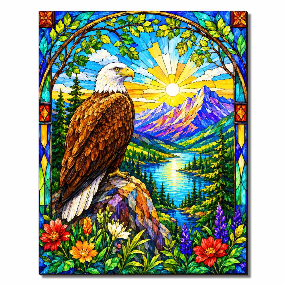 Wooden Jigsaw Puzzles Eagle Sunrise - Stained Glass Jigsaw Puzzle