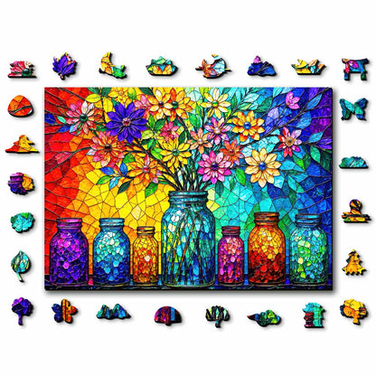Wooden Jigsaw Puzzles A5 Floral Bottles - Stained Glass Jigsaw Puzzle