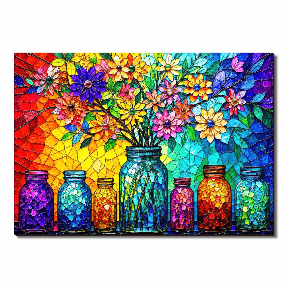 Wooden Jigsaw Puzzles Floral Bottles - Stained Glass Jigsaw Puzzle