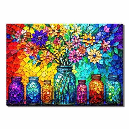 Wooden Jigsaw Puzzles Floral Bottles - Stained Glass Jigsaw Puzzle