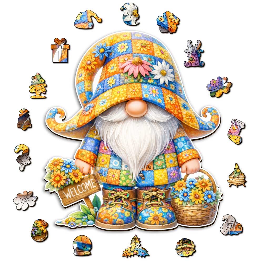Floral Gnome - Wooden Jigsaw Puzzle