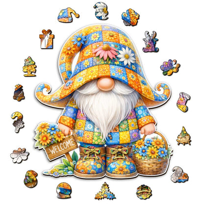 Floral Gnome - Wooden Jigsaw Puzzle