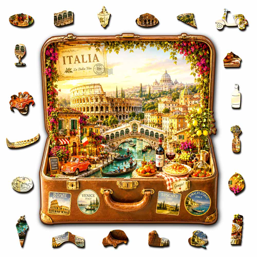 Italia Travel Case - Wooden Jigsaw Puzzle