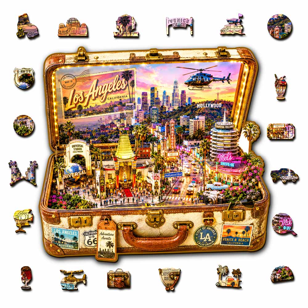 Los Angeles Travel Case - Wooden Jigsaw Puzzle