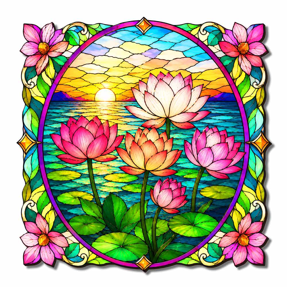 Wooden Jigsaw Puzzles Lotus Harmony - Stained Glass Jigsaw Puzzle