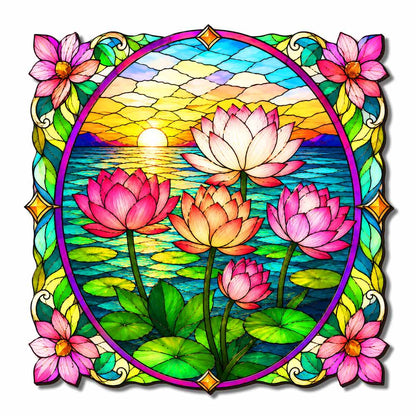 Wooden Jigsaw Puzzles Lotus Harmony - Stained Glass Jigsaw Puzzle