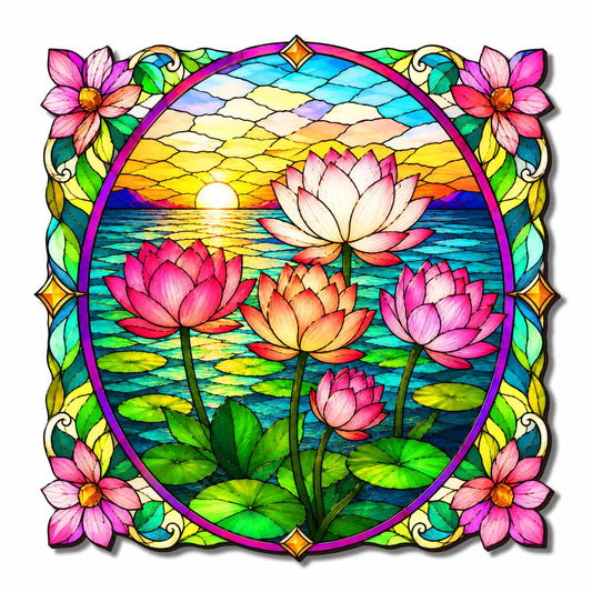 Wooden Jigsaw Puzzles Lotus Harmony - Stained Glass Jigsaw Puzzle