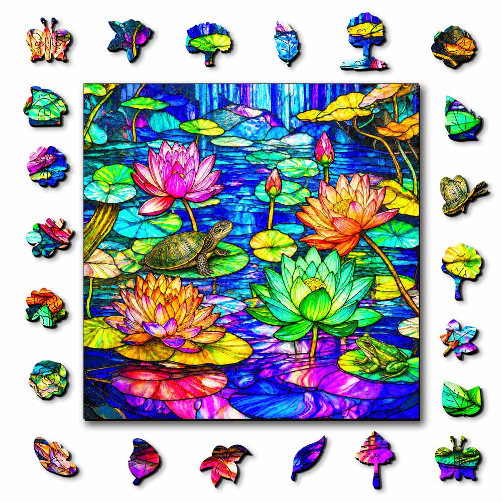 Wooden Jigsaw Puzzles A5 Lotus Serenity - Stained Glass Jigsaw Puzzle