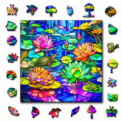 Wooden Jigsaw Puzzles A5 Lotus Serenity - Stained Glass Jigsaw Puzzle