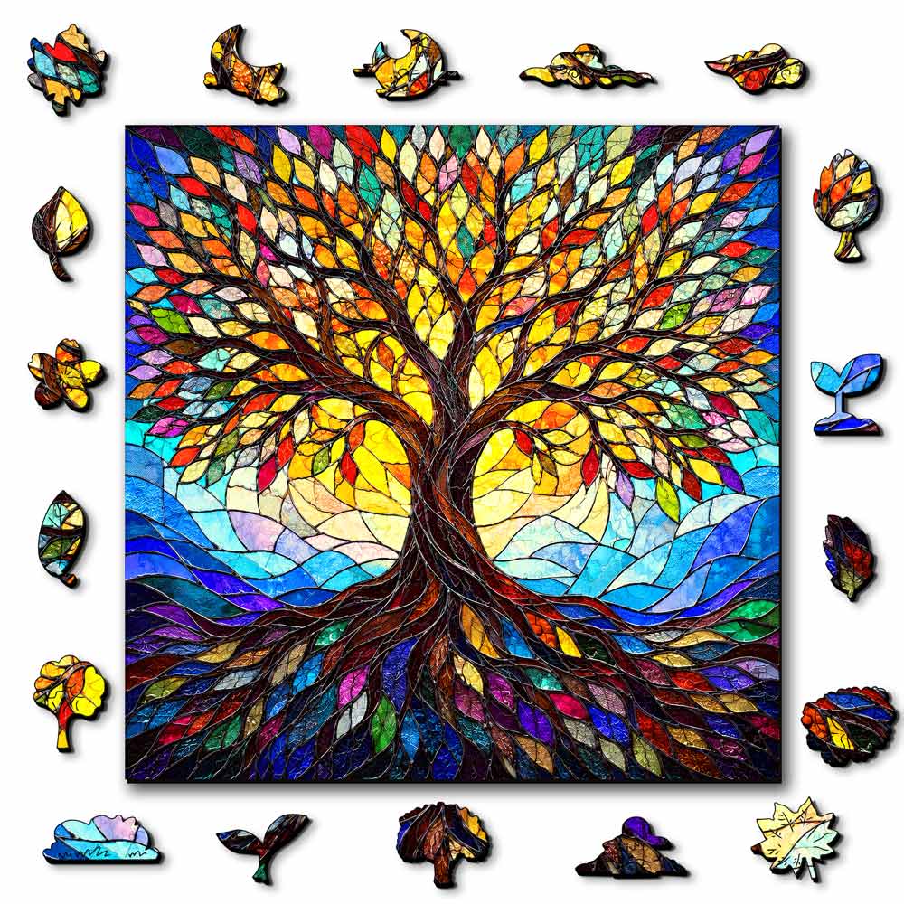 Wooden Jigsaw Puzzles A5 Mosaic Tree - Stained Glass Jigsaw Puzzle