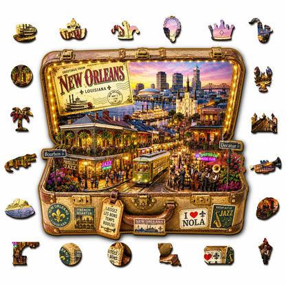 New Orleans Travel Case - Wooden Jigsaw Puzzle