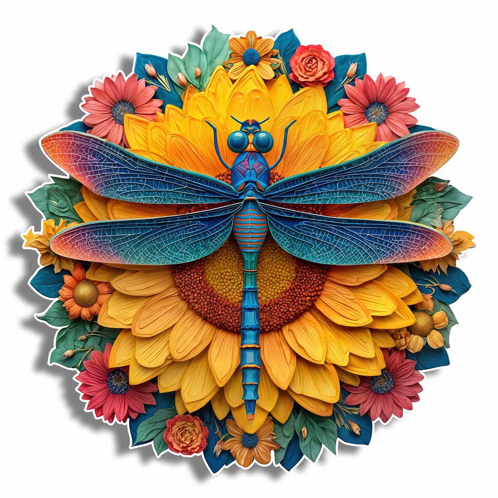 🔥Last Day - Dragonfly Sunflower - Wooden Jigsaw Puzzle