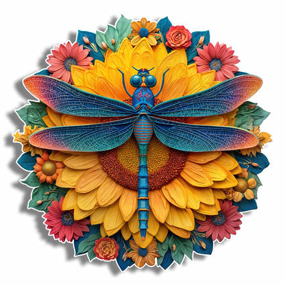 🔥Last Day - Dragonfly Sunflower - Wooden Jigsaw Puzzle