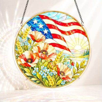 Acrylic Jigsaw Puzzle Suncatcher - Poppies and Old Glory