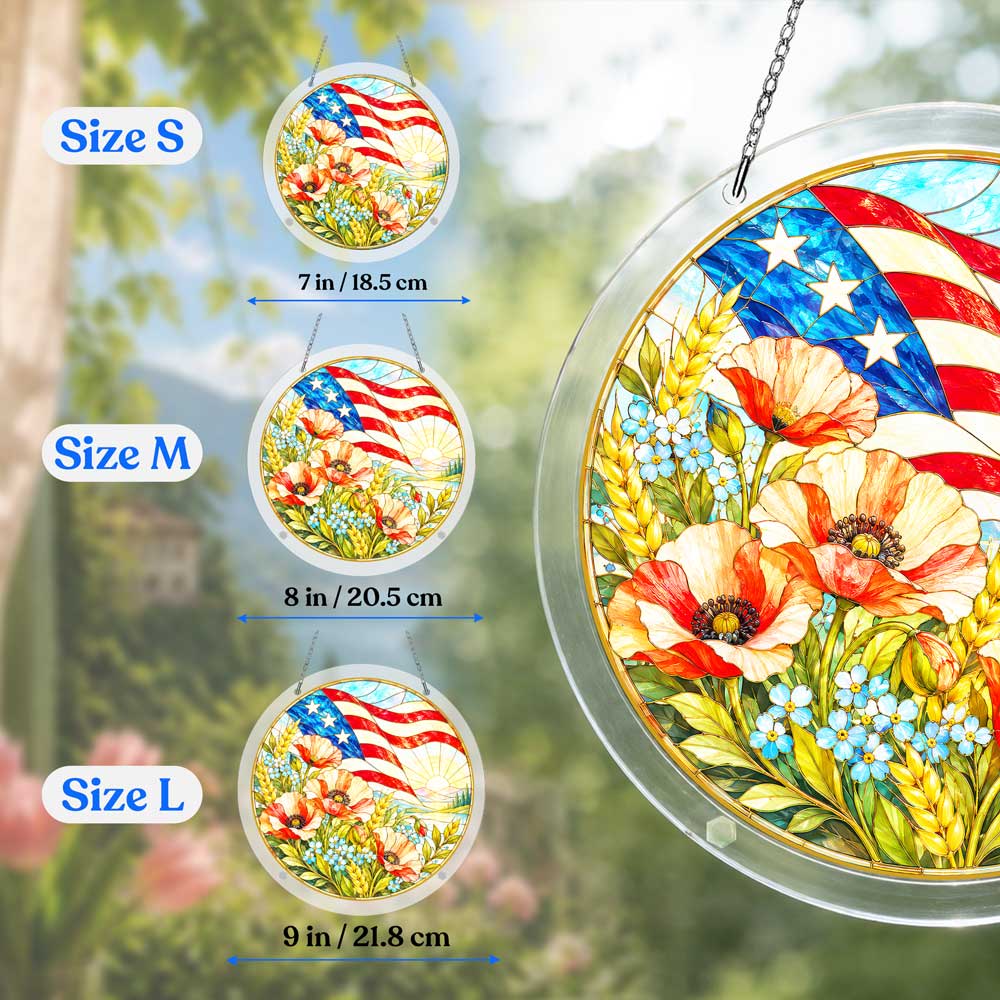 Acrylic Jigsaw Puzzle Suncatcher - Poppies and Old Glory