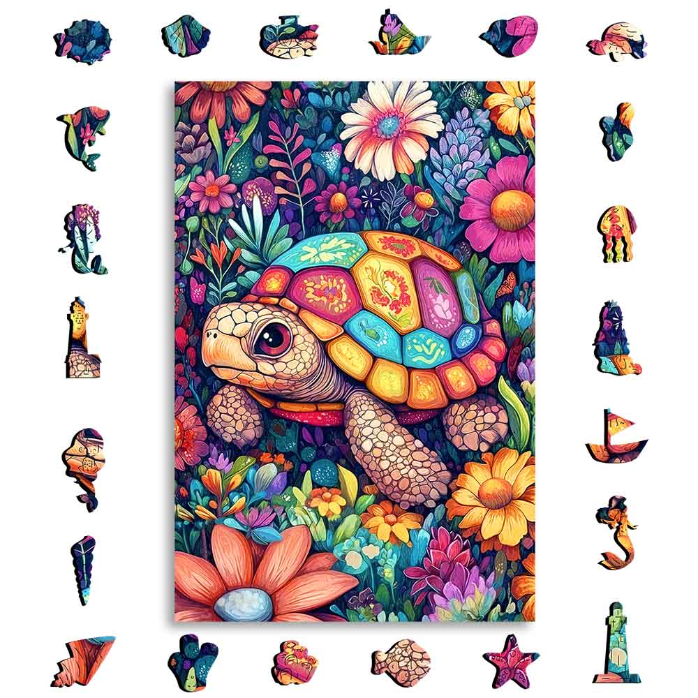 Turtle in Bloom - Wooden Jigsaw Puzzle