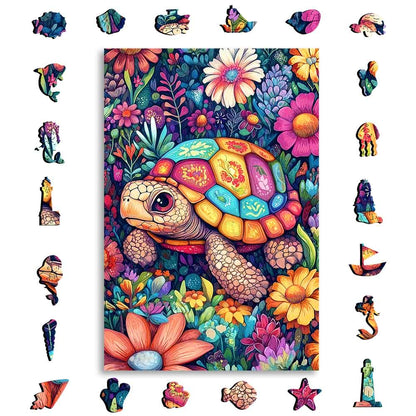 Turtle in Bloom - Wooden Jigsaw Puzzle