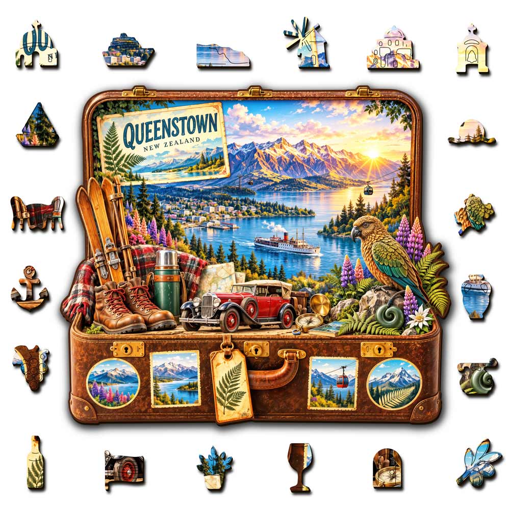 Animal Jigsaw Puzzle > Wooden Jigsaw Puzzle > Jigsaw Puzzle A5/Small Queenstown Travel Case - Wooden Jigsaw Puzzle