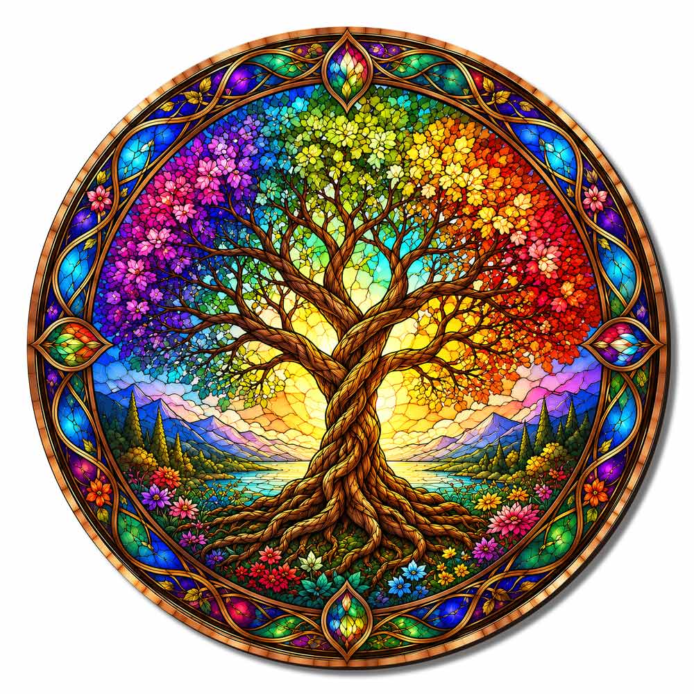 Wooden Jigsaw Puzzles Radiant Tree - Stained Glass Jigsaw Puzzle